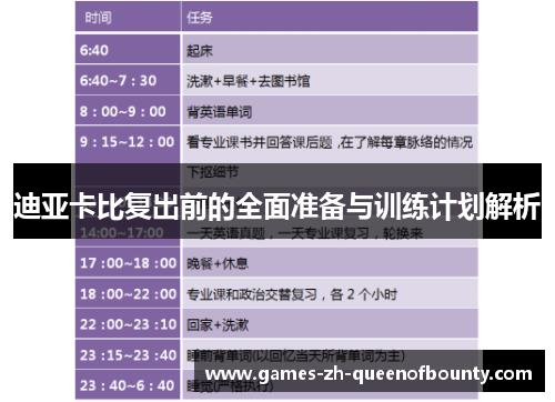 迪亚卡比复出前的全面准备与训练计划解析